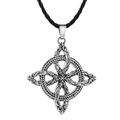 Slavic pendant necklace with silver Celtic knot design and black cord on white background - Silver + Cotton Rope