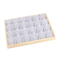 Wooden jewelry display tray with 24 light gray velvet compartments for rings and earrings - 24-Slot Pendant Tray