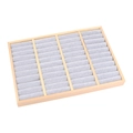Wooden jewelry display tray with grey velvet lining and multi-row sponge ring slots - Bangle Tray