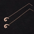 Minimalist long tassel drop earrings in rose gold finish with star and moon charms - Moon and Star (8316)