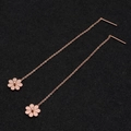 Elegant rose gold long tassel threader earrings featuring delicate flower pendants - Minimalist Daisy (8319)