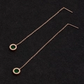 Elegant rose gold threader earrings with round green gemstones on a black background - Round Green Zircon (8322)