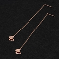 Elegant rose gold butterfly long chain threader earrings on a black background - Little Butterfly (8324)