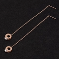 Rose gold tassel drop earrings featuring a sparkling circular cubic zirconia pendant - Round with Zircon (8326)