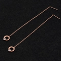Long rose gold tassel earrings with round rhinestone accents and minimalist steel wires - Circle with Rhinestone (8328)
