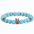 Natur-Türkis-Perlenarmband mit vergoldetem Kronenanhänger und Zirkonia-Steinen - Natürlicher Kaiserstein (Nicht geflochten/elastisch)