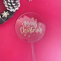 Acrylic Merry Christmas cake topper with gold lettering on a festive red background - Gold Foil Round