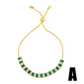 Detail of adjustable gold bracelet with green and white baguette-cut crystals - Green White Stone (brb87-A)