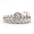 Ceinture tressée argentée avec boucle ronde dorée pour jeans et robes de femme - Argent