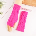 Fluorescent pink cable knit fingerless gloves for women, winter thermal arm warmers - Fluorescent Rose Red