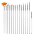 Set of 15 white handle nail art brushes with various bristle types for professional styling - White
