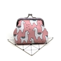 Detailed view of pink llama print coin purse with silver metal kiss lock closure - Alpaca No. 2
