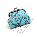 Close-up of vintage floral coin purse with silver metal clasp and bird patterns - Floral No. 5