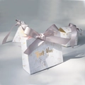 Boîte cadeau élégante effet marbre blanc avec texte doré Thank You et ruban gris - Ruban Gris