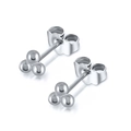 Minimalist S925 sterling silver three-bead trinity stud earrings with polished finish - Platinum