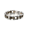 Pulsera de cadena de moto punk industrial en acero inoxidable plateado, dorado y negro - Estilo de Costura de Triple Color (Plata/Oro/Negro) (KB119256-BDFC)