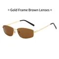 Retro small square sunglasses with gold metal frame and brown lenses for a stylish look - Gold Frame Tea Lens