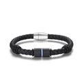 Bracciale da uomo in pelle nera intrecciata con inserto in carbonio e cristalli blu - Bracciale in fibra di carbonio da 7,5 pollici
