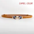Cinturón fino ajustable de charol camello con hebilla de pez y piedras preciosas lilas - Camel Pez Gema