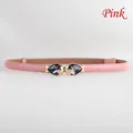Elegant thin pink belt for women featuring a golden twin fish buckle with purple gems - Pink Fish Gem