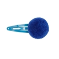 Cute blue fuzzy pom-pom hair clip with matching blue metal snap clip base for kids - 1 Piece / Royal Blue
