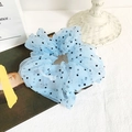 Elastico per capelli in organza celeste a pois neri in stile vintage francese - Blu