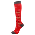 Christmas knee-high compression socks featuring red knit reindeer and snowflake patterns - Red Snowflake Little Deer