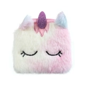 Pink and white gradient plush unicorn coin purse with purple horn and zipper closure - Pink