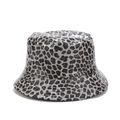 Close-up of leopard print bucket hat detail showing synthetic leather texture and finish - M / Gray