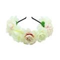 Floral headband featuring cream and pink fabric roses on a black minimalist hair hoop - Cream White + Pink
