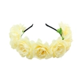 Elegant yellow artificial fabric rose flower garland headband for bridal hair styling - Champagne