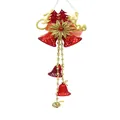 Dettaglio di campane di Natale rosse con scritta Merry Christmas dorata e fiori glitter - 15cm Testo Appeso 6cm Campana / Rosso