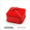 Red velvet bracelet gift box with ribbon bow lid, size 9.5x9.5x4.5cm for jewelry storage - Bracelet Box / Red With Red Interior