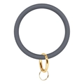 Dark gray silicone circle keychain with gold metal spring clip and key ring holder - Cement Grey
