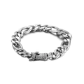 Silver stainless steel Figaro chain bracelet with crystal-studded pave clasp closure - Silver Tone with Zirconia