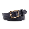 Ceinture pour femme en cuir bleu foncé à motif crocodile et boucle dorée carrée - Noir