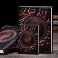 Retro embossed PU leather notebook with Indian feather headdress design in black and red - A6 / Burgundy