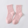 Women's mid-calf cotton crew socks in pastel pink with ribbed cuffs and soft texture - Pink