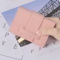 Pink minimalist trifold wallet for women in soft faux leather with secure snap closure - Pink