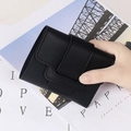 Portafoglio donna nero minimalista a tre pieghe con fibbia in pelle elegante - Nero