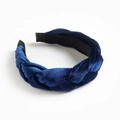 Navy blue braided velvet headband with thick twist texture and elegant retro design - Navy Blue