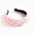 Pink braided velvet headband with cross-woven texture and non-slip lining - Bright Pink