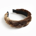 Braided velvet headband in dual-tone caramel and chocolate brown color combination - Brown