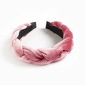 Pink gradient braided velvet headband with soft texture and non-slip interior lining - Peach Pink