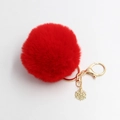 Porte-clés pompon rouge en peluche avec breloque flocon doré et fermoir en métal doré - Rouge