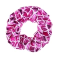 Bright pink and white fish scale pattern hair scrunchie with metallic luster finish - Rose Red
