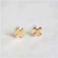 Pair of minimalist golden X-shaped titanium steel stud earrings with a glossy metal finish - X Shape / Gold