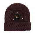 Berretto invernale in maglia bordeaux con pompon in ecopelliccia e decori in strass - Taglia unica / caffè