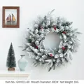 Flocked Christmas wreath with pine cones and red berries, diameter 60cm model GHH311-60 - 60cm Mixed Leaves Snow Flocked Wreath Style C
