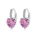 Fashionable heart-shaped pink zircon earrings in silver finish with pavé set accents - Heart Hoop Earrings / Platinum Gold - Pink Zirconia